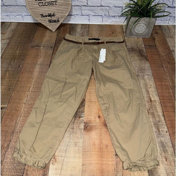 Nwt Calvin Klein khaki chino Capri cropped pants belted - Picture 3 of 11